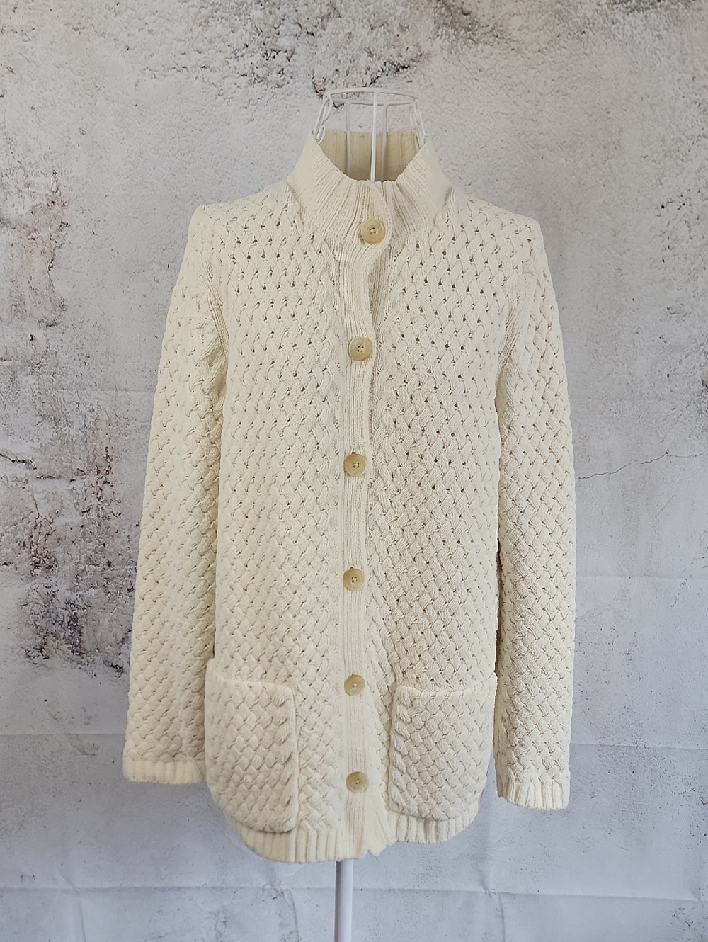 J.Jill Cream Button-Up Basket Weave Knit Sweater Cardigan Womens Size S
